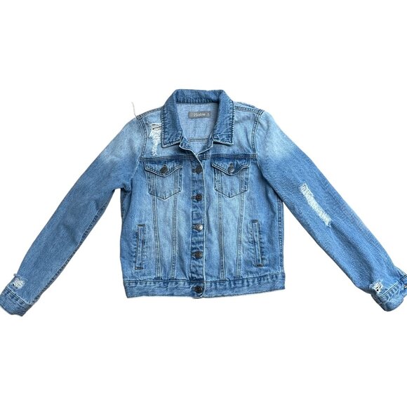 2SABLE JEAN JACKET DISTRESSED BUTTON UP POCKETS SIZE M DENIM BLUE 100% COTTON - Picture 3 of 12